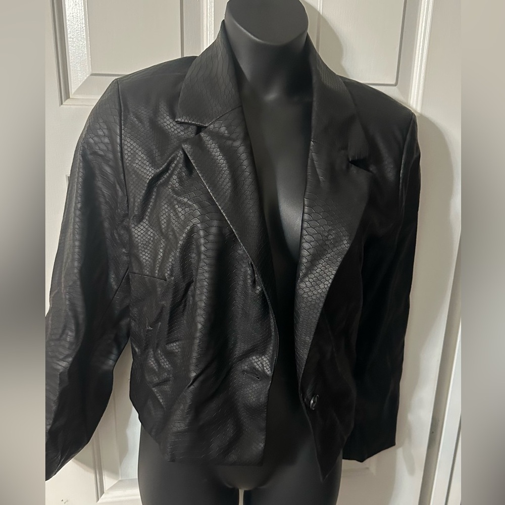Faux Leather Crocodile Cropped Blazer